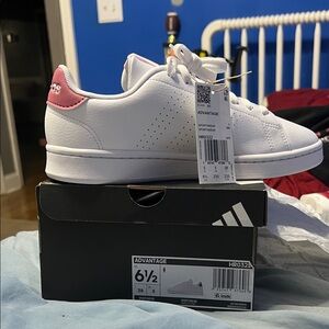 adidas Kids White Sneakers with Pink Heel Tab